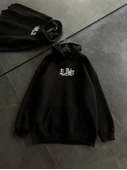 Üç İplik Penye Uzun Kol Kapşonlu Baskılı SweatShirt - Siyah - 2