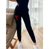 Unisex İki İplik Baskılı Oversize Eşofman Altı - Siyah - 1