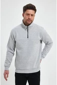Oversize Yarım Farmuarlı Yakalı Basic SweatShirt - Gri - 1