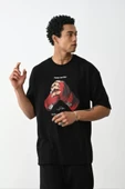 Unisex Baskılı Oversize T-Shirt - Siyah thumbnail 2