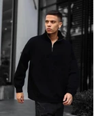 Erkek Yarım Fermuarlı Üç İplik Sweatshirt - Siyah thumbnail 1