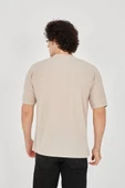 Unisex Waffle Kumaş Rahat Kol T-Shirt - Bej - 4