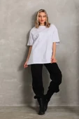 Unisex Bisiklet Yaka 20/1 Düz Oversize T-Shirt - Beyaz thumbnail 1