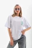 Unisex Baskılı Oversize T-Shirt - Beyaz thumbnail 1