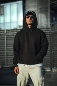 Üç İplik Penye Kapşonlu Basic SweatShirt - Siyah - 1
