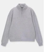 Oversize Yarım Farmuarlı Yakalı Basic SweatShirt - Gri - 4