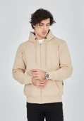 Unisex Tam Fermuarlı Kapşonlu  SweatShirt - Bej - 3