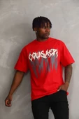 Unisex Baskılı Oversize T-Shirt - Kırmızı - 3
