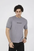 Unisex Bisiklet Yaka Slim Fit T-Shirt- Gri thumbnail 2