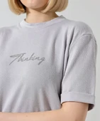 Unisex Bisiklet Yaka Baskılı Slim Fit T-Shirt - Boyalı Gri thumbnail 4