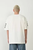 Unisex Baskılı Bisiklet Yaka Oversize T-Shirt - Beyaz thumbnail 2