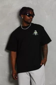Unisex Oversize Baskılı Bisiklet Yaka T-Shirt - Siyah thumbnail 1