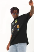 Unisex Oversize Baskılı Bisiklet Yaka T-Shirt - Siyah thumbnail 1