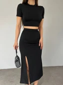 Eteği Yırtmaçlı Sandy Crop Takım -Siyah - 2