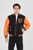 Erkek İçten Elyaf Ve Astarlı Kolları Suni Deri Ceket - Turuncu - 1