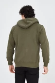 Erkek Kapüşonlu Baskılı Fermuarlı Hırka - Yeşil - 2