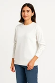 Üç İplik Düz Bisiklet Yaka SweatShirt - Beyaz - 4
