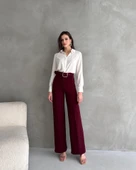 Kadın Yüksek Bel Krep Kumaş Full Likralı Ispanyol Paça Kemer Dahil Pantolon - 5