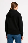 Üç İplik Kapüşonlu Kanguru Çepli SweatShirt Hoodie - Siyah - 2