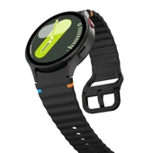 Samsung Galaxy Watch 6 40-43-44-47mm İle Uyumlu Metal Tokalı Dalgalı Spor Silikon Kordon  Siyah - 3