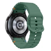 Samsung Galaxy Watch 6 40-43-44-47mm İle Uyumlu Metal Tokalı Dalgalı Spor Silikon Kordon  Koyu Yeşil - 2
