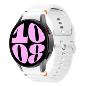 Samsung Galaxy Watch 6 40-43-44-47mm İle Uyumlu Metal Tokalı Dalgalı Spor Silikon Kordon  Beyaz - 1