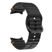 Samsung Galaxy Watch 6 40-43-44-47mm İle Uyumlu Metal Tokalı Dalgalı Spor Silikon Kordon  Siyah - 4