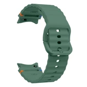 Samsung Galaxy Watch 6 40-43-44-47mm İle Uyumlu Metal Tokalı Dalgalı Spor Silikon Kordon  Koyu Yeşil - 4