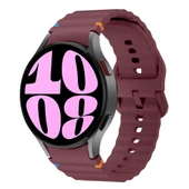 Samsung Galaxy Watch 6 40-43-44-47mm İle Uyumlu Metal Tokalı Dalgalı Spor Silikon Kordon  Mürdüm - 1