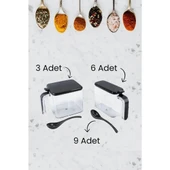 Piev Bambu Standlı Bölmeli Kapaklı ve Kaşıklı 9 Lu Şeffaf Baharatlık thumbnail 3