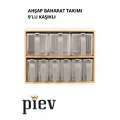 Piev Bambu Standlı Bölmeli Kapaklı ve Kaşıklı 9 Lu Şeffaf Baharatlık thumbnail 1