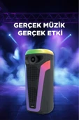 D69 Siyah RGB Ledli Kablosuz Mikrofonlu Radyolu Taşınabilir Bluetooth Hoparlör Parti Speaker - 2