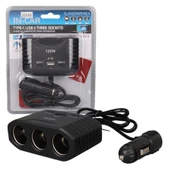 Olesson 2012 12-24V Çift TYPE-C - Tek USB Girişli 120W 80Cm Kablolu 3'LÜ Araç Çakmak Çoklayıcı - 1