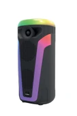 D69 Siyah RGB Ledli Kablosuz Mikrofonlu Radyolu Taşınabilir Bluetooth Hoparlör Parti Speaker - 4