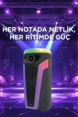 D69 Siyah RGB Ledli Kablosuz Mikrofonlu Radyolu Taşınabilir Bluetooth Hoparlör Parti Speaker - 3