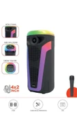 D69 Siyah RGB Ledli Kablosuz Mikrofonlu Radyolu Taşınabilir Bluetooth Hoparlör Parti Speaker - 1