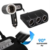 Olesson 1528 12-24V Tek USB Girişli 120W 80Cm Kablolu 3'LÜ Araç Çakmak Çoklayıcı - 3