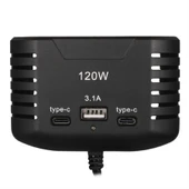 Olesson 2012 12-24V Çift TYPE-C - Tek USB Girişli 120W 80Cm Kablolu 3'LÜ Araç Çakmak Çoklayıcı - 3