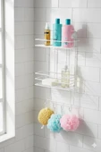 2 Katlı Beyaz Kancalı Banyo Duş Rafı, Şampuanlık, Lif/Kese Askılı, Paslanmaz Metal, Banyo Düzenleyici - (TŞ-02) - 6