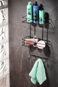 2 Katlı Siyah Kancalı Banyo Duş Rafı, Şampuanlık, Lif/Kese Askılı, Paslanmaz Metal, Banyo Düzenleyici - (TŞ-02) - 1