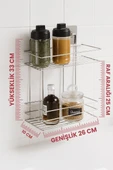 2 Katlı Krom Kancalı Banyo Duş Rafı, Şampuanlık, Lif/Kese Askılı, Paslanmaz Metal, Banyo Düzenleyici - (TŞ-02) - 7
