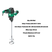 Elektrikli Boya Harç Karıştırıcı 2100 W Çift Kulp Ergonomik Mikser Ucu Güçlü Karıştırma Makinesi thumbnail 2