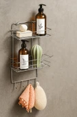 2 Katlı Krom Kancalı Banyo Duş Rafı, Şampuanlık, Lif/Kese Askılı, Paslanmaz Metal, Banyo Düzenleyici - (TŞ-02) - 3