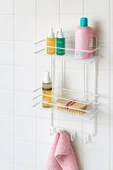 2 Katlı Beyaz Kancalı Banyo Duş Rafı, Şampuanlık, Lif/Kese Askılı, Paslanmaz Metal, Banyo Düzenleyici - (TŞ-02) - 4