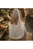Ar Armese El Örgüsü Büyük Çanta Bohem Plaj & Alışveriş Çantası Makinede Yıkanabilir 70x50 cm thumbnail 3