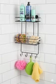2 Katlı Siyah Kancalı Banyo Duş Rafı, Şampuanlık, Lif/Kese Askılı, Paslanmaz Metal, Banyo Düzenleyici - (TŞ-02) - 4