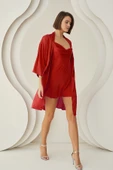 Bordo Silky Kısa Kuşaklı Tek Sabahlık thumbnail 1