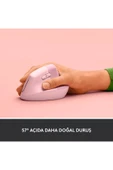 logitech Lift Sessiz Kablosuz Ergonomik Dikey Mouse - Pembe thumbnail 3