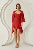Bordo Silky Kısa Kuşaklı Tek Sabahlık thumbnail 2