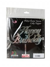 Happy Birthday Yazılı Aynalı Pleksi Gümüş - 1